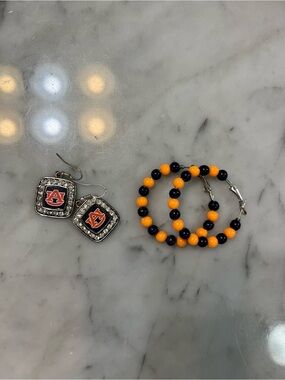Auburn-Inspired Orange and Navy Beaded Hoop Earrings and Stud Dangle Set